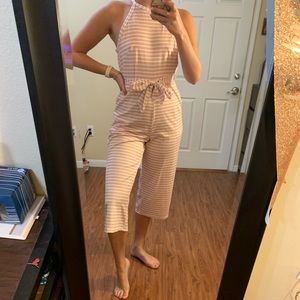 Pink and white striped jumpsuit